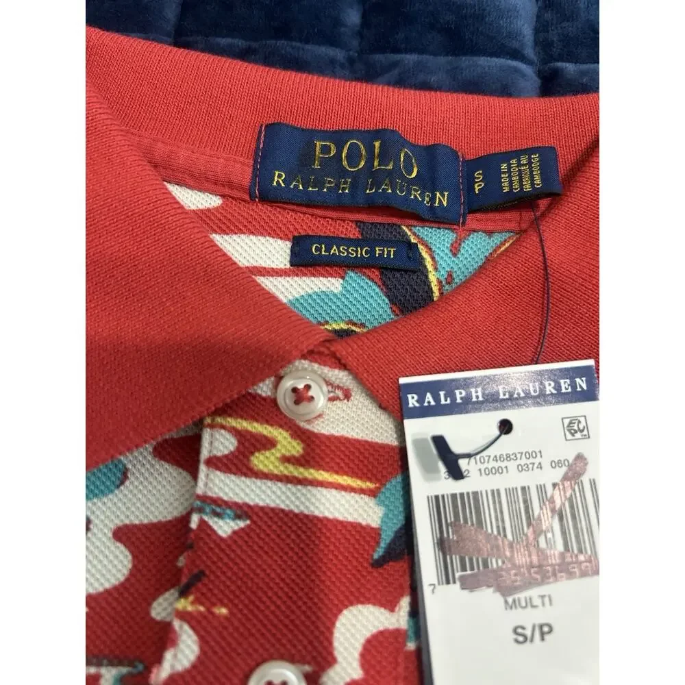 Polo Ralph Lauren Polo Shirt Mens Small Red Hawaiian Aloha AOP Surf Classic Fit